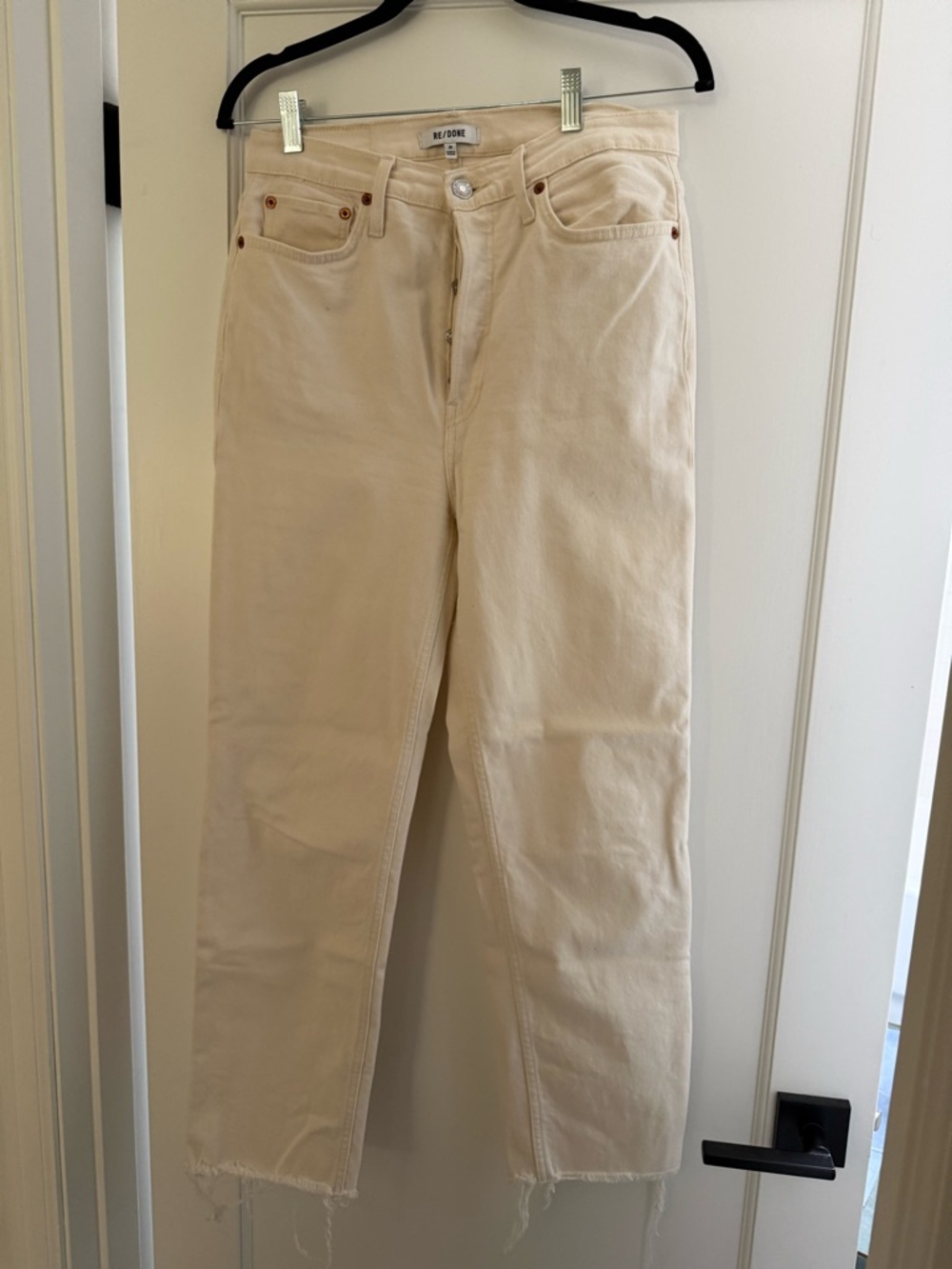 Re/Done Cream High-Rise Button-Fly Jeans